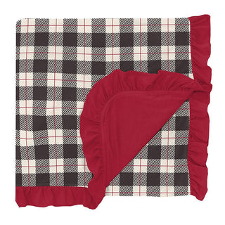 Girl's Print Bamboo Ruffle Toddler Blanket, Midnight Holiday Plaid - One Size Swaddling & Receiving Blankets