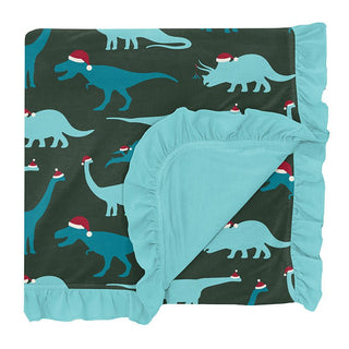 Girl's Print Bamboo Ruffle Toddler Blanket, Santa Dinos - One Size Swaddling & Receiving Blankets