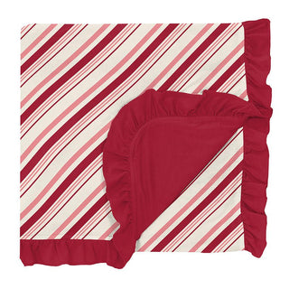 Girl's Print Bamboo Ruffle Toddler Blanket, Strawberry Candy Cane Stripe - One Size Swaddling & Receiving Blankets