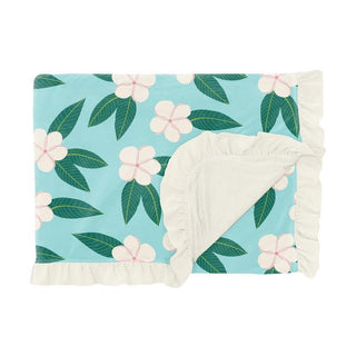 KicKee Pants Girls Print Ruffle Toddler Blanket, Summer Sky Plumeria - One Size