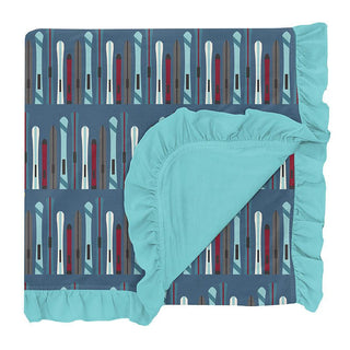 Girl's Print Bamboo Ruffle Toddler Blanket, Twilight Skis - One Size Swaddling & Receiving Blankets