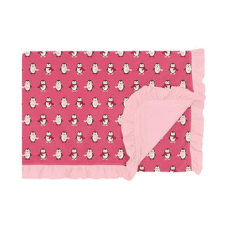 Girl's Print Bamboo Ruffle Toddler Blanket, Winter Rose Penguins - One Size (WCA22) Swaddling & Receiving Blankets