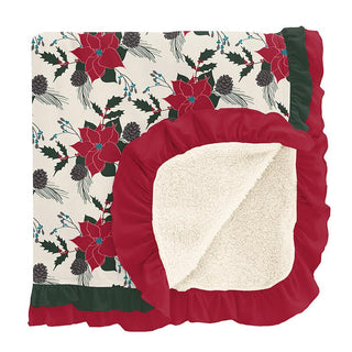 Girl's Print Bamboo Sherpa-Lined Double Ruffle Toddler Blanket, Christmas Floral - One Size Swaddling & Receiving Blankets