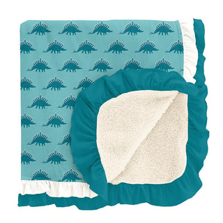 Girl's Print Bamboo Sherpa-Lined Double Ruffle Toddler Blanket, Iceberg Menorahsaurus - One Size Swaddling & Receiving Blankets