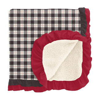 Girl's Print Bamboo Sherpa-Lined Double Ruffle Toddler Blanket, Midnight Holiday Plaid - One Size Swaddling & Receiving Blankets