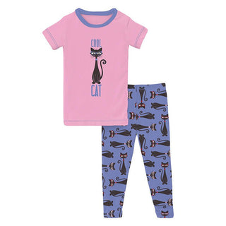 KicKee Pants Girl's Print Short Sleeve Graphic Tee Pajama Set - Forget Me Not Cool Cats | Stylish Sleepies offer designs that make bedtime beautiful.