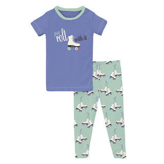 KicKee Pants Girl's Print Short Sleeve Graphic Tee Pajama Set - Pistachio Roller Skates | Stylish Sleepies offer designs that make bedtime beautiful.