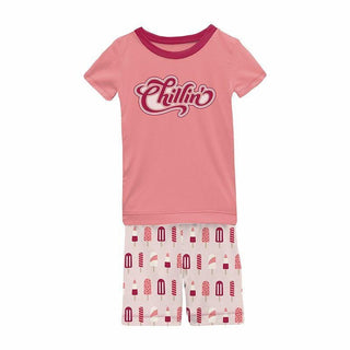 Girl's Print Bamboo Short Sleeve Graphic Tee Pajama Set with Shorts - Macaroon Popsicles Baby & Toddler Sleepwear