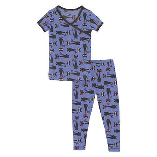 KicKee Pants Girl's Print Short Sleeve Kimono Pajama Set - Forget Me Not Cool Cats | Stylish Sleepies offer designs that make bedtime beautiful.