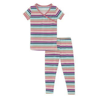 Girl's Print Bamboo Short Sleeve Kimono Pajama Set - Love Stripe Baby & Toddler Sleepwear