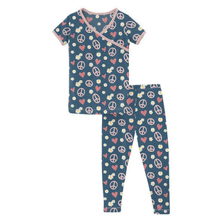 Girl's Print Bamboo Short Sleeve Kimono Pajama Set - Peace, Love and Happiness Baby & Toddler Sleepwear