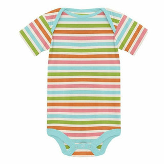 Girl's Print Bamboo Short Sleeve One Piece - Beach Day Stripe Baby One-Pieces