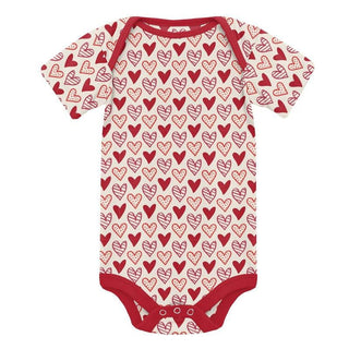 KicKee Pants Girl's Print Short Sleeve One Piece - Natural Heart Doodles