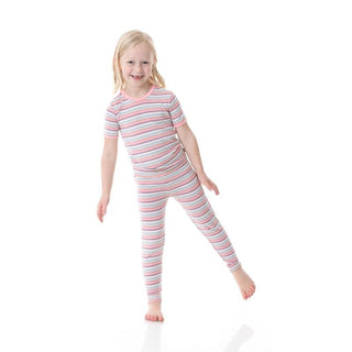 Girl's Print Bamboo Short Sleeve Pajama Set - Spring Bloom Stripe Baby & Toddler Sleepwear