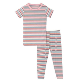 Girl's Print Bamboo Short Sleeve Pajama Set - Spring Bloom Stripe Baby & Toddler Sleepwear