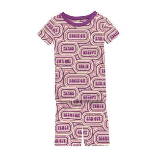 Girl's Print Bamboo Short Sleeve Pajama Set with Shorts - Starfish Groovy Baby & Toddler Sleepwear