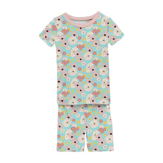 Girl's Print Bamboo Short Sleeve Pajama Set with Shorts - Summer Sky Flower Power Baby & Toddler Sleepwear