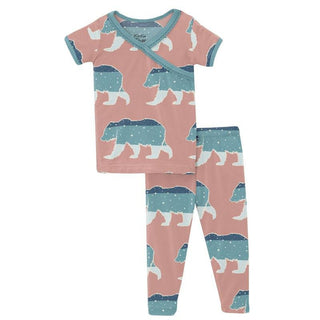 KicKee Pants Girls Print Short Sleeve Scallop Kimono Pajama Set - Blush Night Sky Bear | Stylish Sleepies offer designs that make bedtime beautiful.