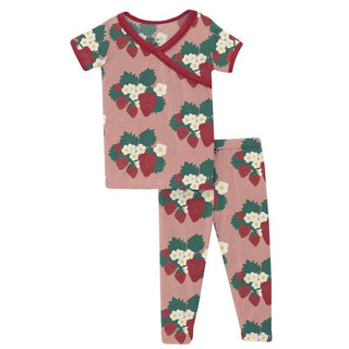 Girl's Print Bamboo Short Sleeve Scallop Kimono Pajama Set - Blush Strawberry Farm Baby & Toddler Sleepwear