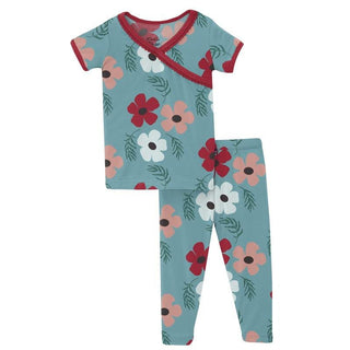 Girl's Print Bamboo Short Sleeve Scallop Kimono Pajama Set - Glacier Wildflowers Baby & Toddler Sleepwear