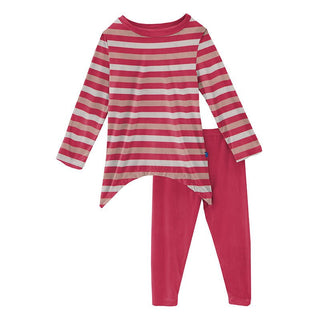 Girl's Print Bamboo Side-Tailed Tee and Legging Outfit Set - Hopscotch Stripe KicKee Pants