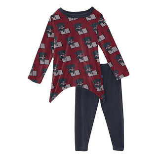 Girl's Print Bamboo Side-Tailed Tee and Legging Outfit Set - Wild Strawberry Dog Ate My Homework KicKee Pants