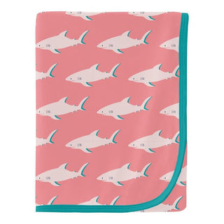 KicKee Pants Girls Print Swaddling Blanket, Strawberry Sharky - One Size