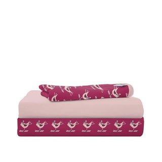 KicKee Pants Girl's Print Twin Sheet Set - Berry Ski Birds