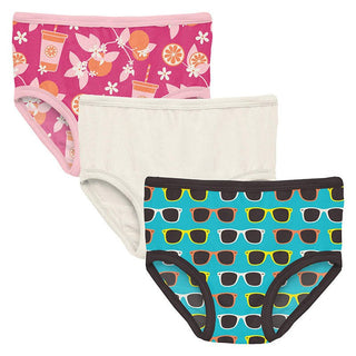 KicKee Pants Girl's Print Underwear (Set of 3) - Calypso Orange Cream, Natural & Confetti Sunglasses