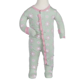 Girl's Bamboo Ruffle Footie with Snaps, Aloe Sunshine KicKee Pants