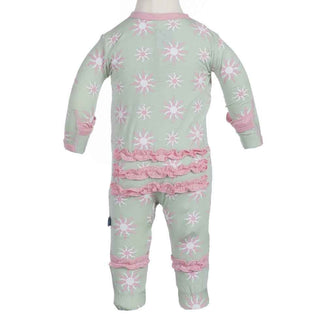 Girl's Bamboo Ruffle Footie with Snaps, Aloe Sunshine KicKee Pants