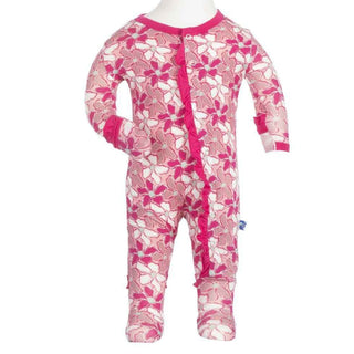 Girl's Bamboo Ruffle Footie with Snaps, Desert Flower KicKee Pants