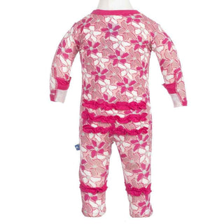 Girl's Bamboo Ruffle Footie with Snaps, Desert Flower KicKee Pants