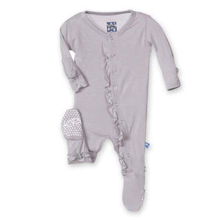 Girls Solid Bamboo Ruffle Footie with Snaps, Feather KicKee Pants