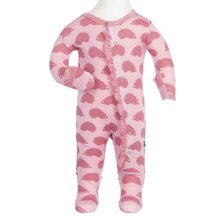 Girl's Bamboo Ruffle Footie with Snaps, Lotus Porcupine KicKee Pants