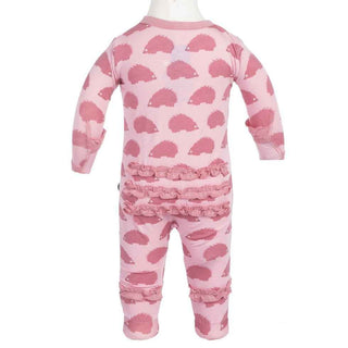 Girl's Bamboo Ruffle Footie with Snaps, Lotus Porcupine KicKee Pants