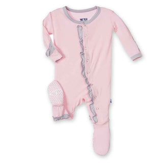 Girls Solid Bamboo Ruffle Footie, Lotus with Feather KicKee Pants