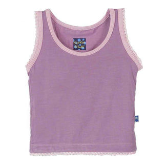 Girls Solid Bamboo Scalloped Edge Tank Top, Pegasus w/ Lotus Contrast Trim Baby & Toddler Tops