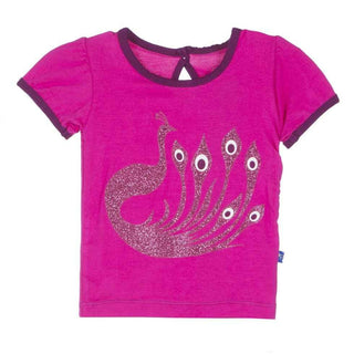 KicKee Pants Girls Short Sleeve Piece Print Puff Tee, Calypso Peacock