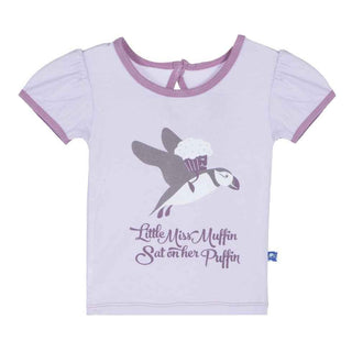 KicKee Pants Girls Short Sleeve Piece Print Puff Tee, Thistle Little Miss Muffin