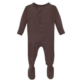 Girl's Solid Bamboo Classic Ruffle Footie with 2-Way Zipper - Bark Baby & Toddler Sleepwear