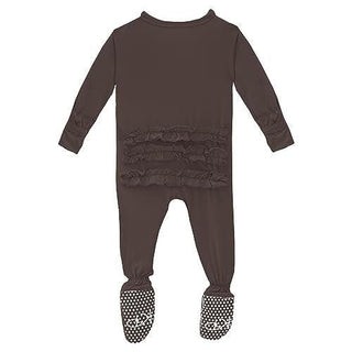 Girl's Solid Bamboo Classic Ruffle Footie with 2-Way Zipper - Bark Baby & Toddler Sleepwear