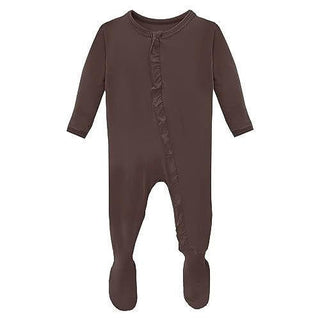 Girl's Solid Bamboo Classic Ruffle Footie with Zipper - Bark KicKee Pants