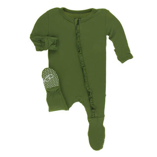 Girl's Solid Bamboo Classic Ruffle Footie with Zipper - Moss Baby & Toddler Sleepwear