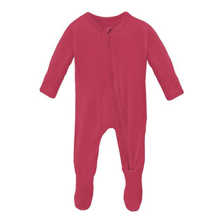 KicKee Pants Girl's Solid Bamboo Footie with 2-Way Zipper - Cherry Pie