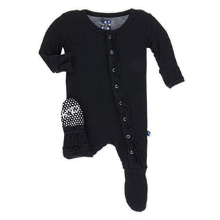 Girl's Solid Bamboo Basic Muffin Ruffle Footie with Snaps - Midnight Baby & Toddler Sleepwear