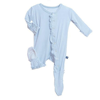 Girl's Solid Bamboo Basic Ruffle Footie with Snaps - Pond Baby & Toddler Sleepwear