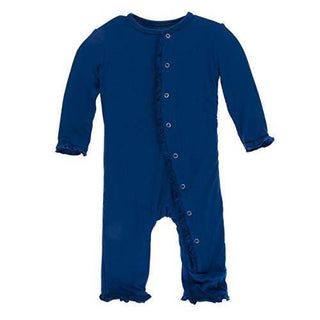 Girl's Solid Bamboo Classic Ruffle Coverall with Snaps - Navy Baby & Toddler Sleepwear