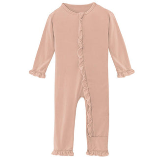 Girl's Solid Bamboo Classic Ruffle Coverall with Zipper - Peach Blossom KicKee Pants