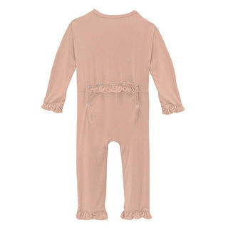 Girl's Solid Bamboo Classic Ruffle Coverall with Zipper - Peach Blossom KicKee Pants